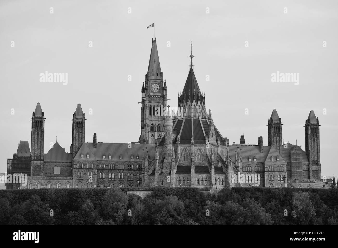 Parliament Hill Gebäude in schwarz und weiß in Ottawa, Kanada Stockfoto