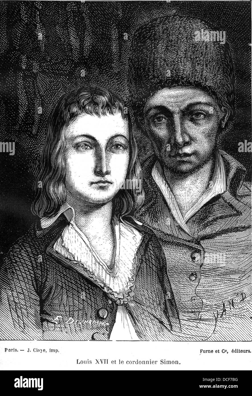 Louis XVII von Frankreich und seine Gefängniswärter während der französischen Revolution, die Schuh-Werkstatt Antoine Simon Stockfoto