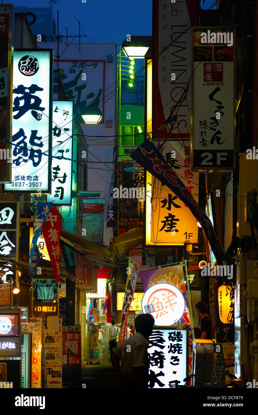 Leuchtreklamen in Ueno Tokio Stockfoto