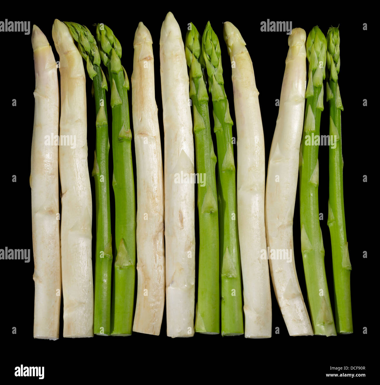 weißen und grünen Spargel Gemüse in Schwarz zurück Stockfoto