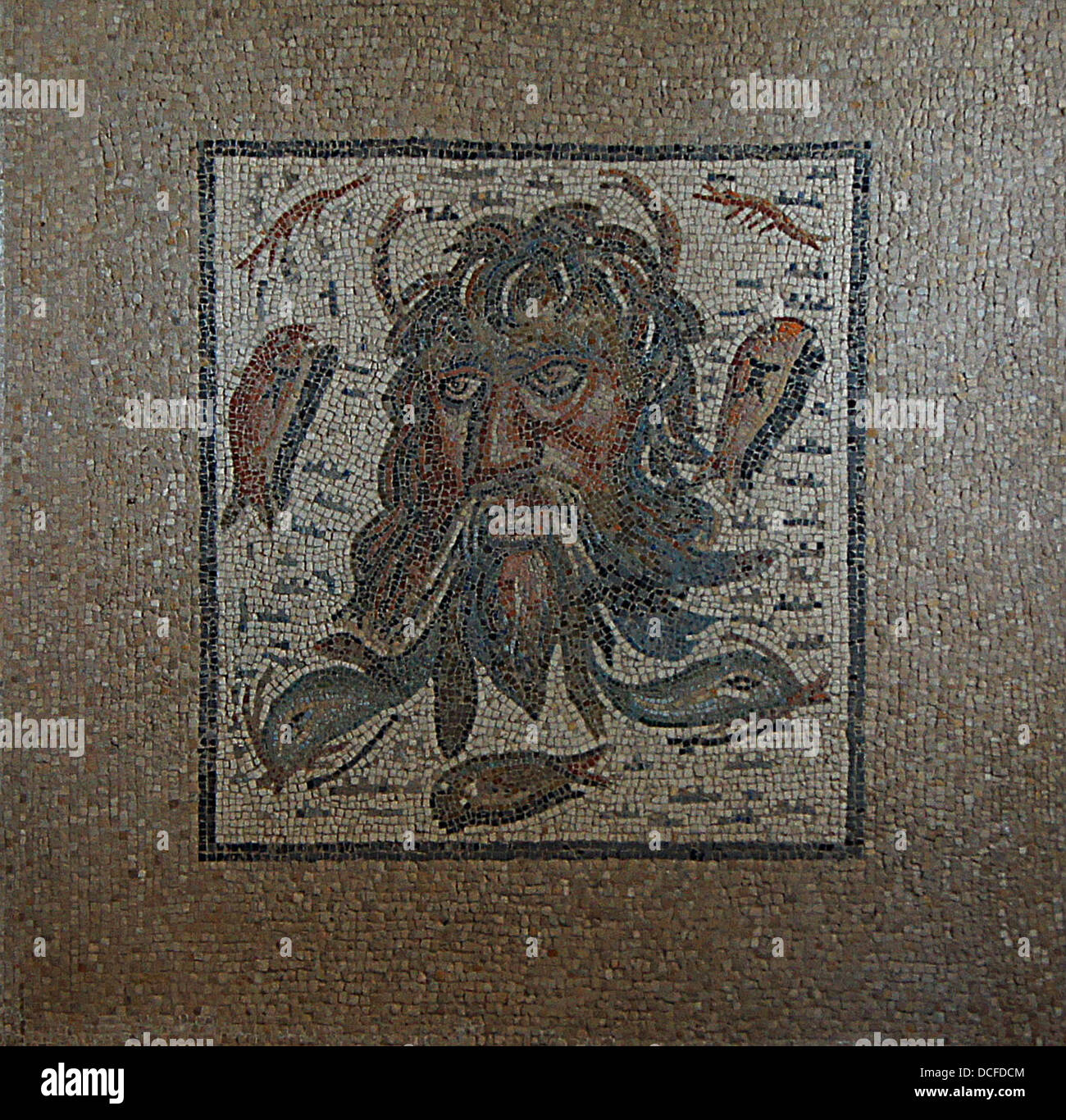 Mosaik des Okeanos, 2. 3. Jahrhundert n. Chr. ausgegraben 1959. Alcazar de Los Reyes Cristianos, Cordoba, Spanien Stockfoto