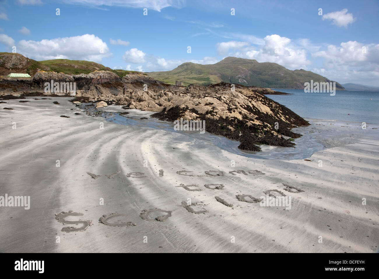 Schreiben In den Sand, Kilchoan, Highland, Schottland Stockfoto