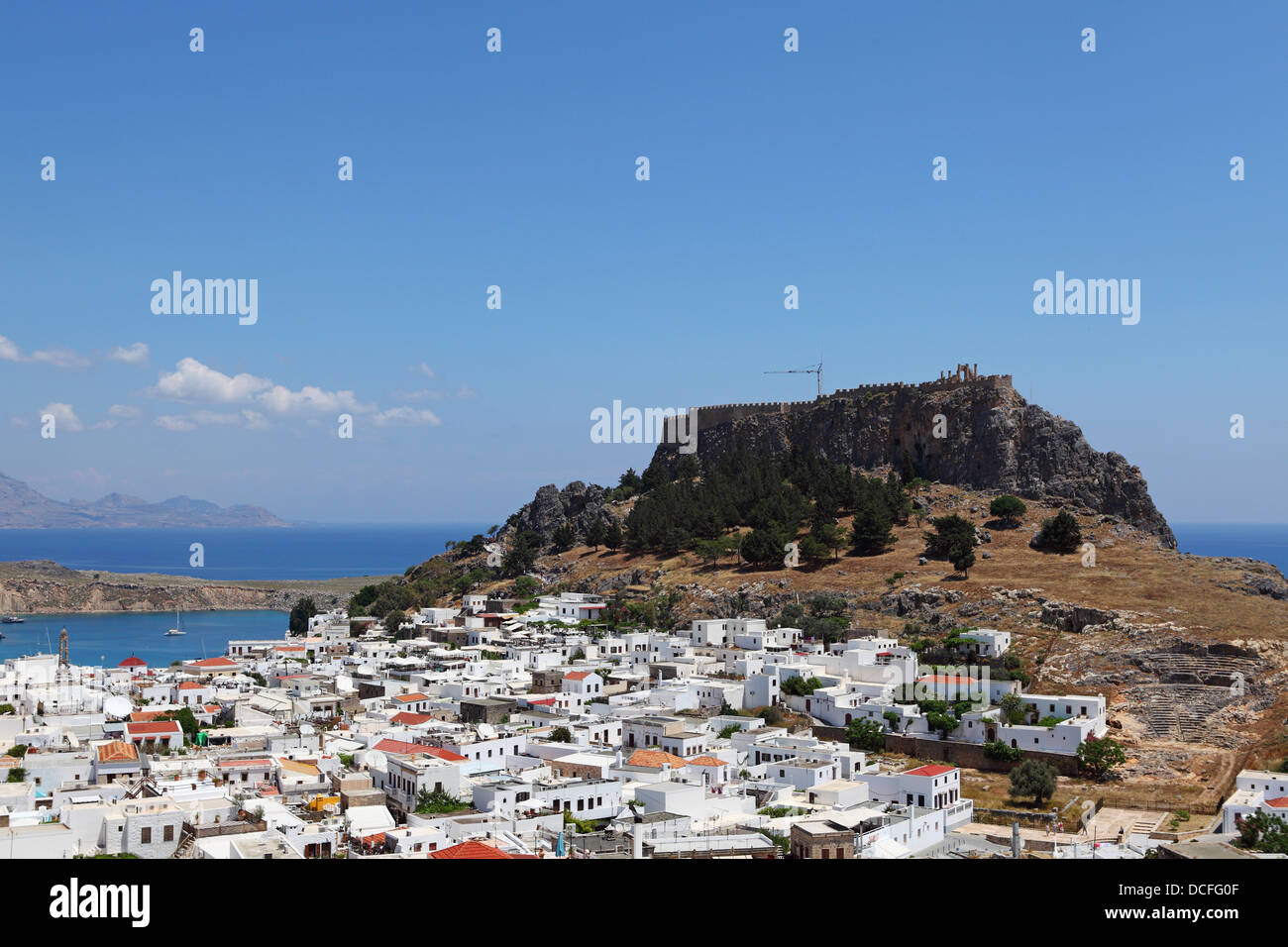 Lindos Akropolis der Stadt Lindos, Rhodos, Griechenland. Stockfoto