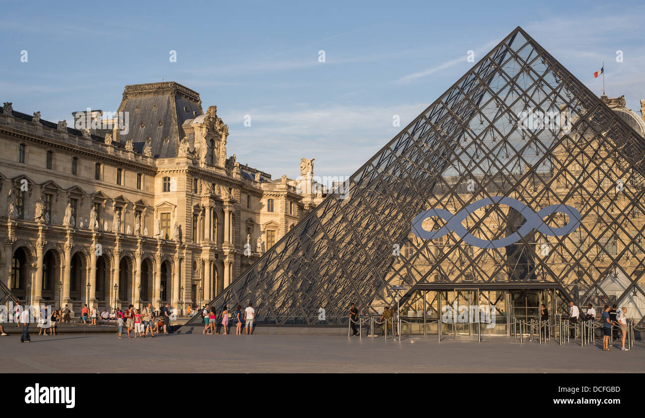 Louvre-Museum und Pyramide. Stockfoto