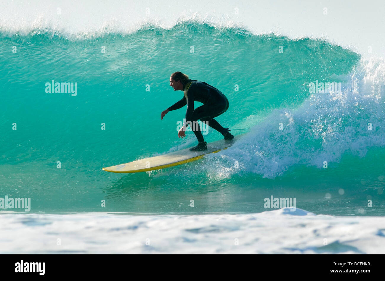 Fang eine Welle Surfer Stockfoto