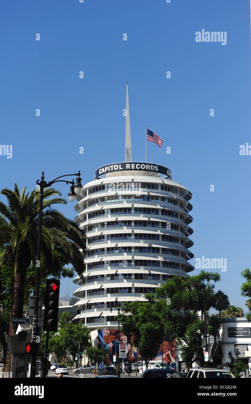 USA Kalifornien CA Los Angeles L.A. Hollywood Capitol Records Building Aufnahme Industrie riesige Musik-label Stockfoto