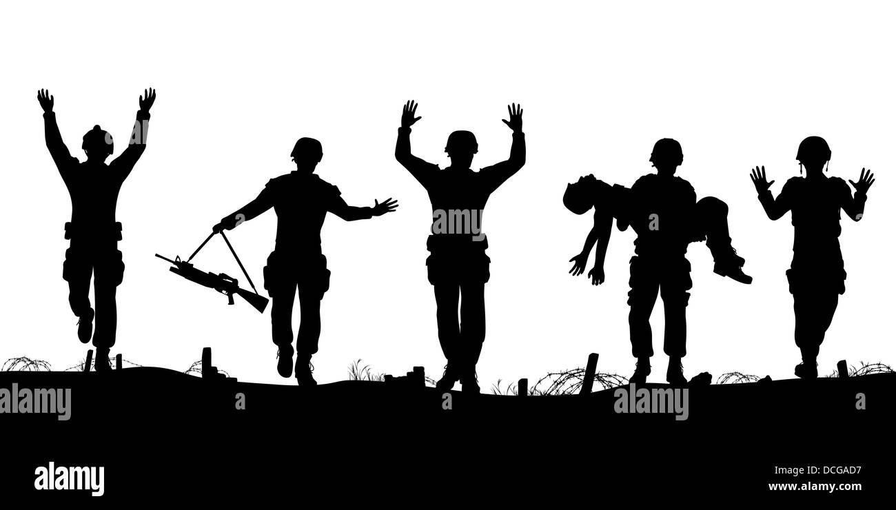 Silhouetten von einem Trupp besiegten Soldaten Hingabe dargestellt Stockfoto