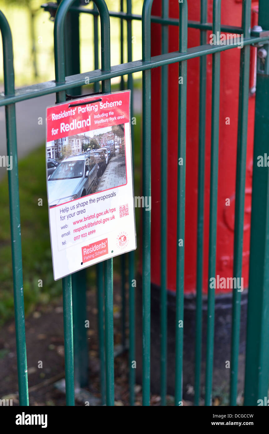 Bristol Redland resident Parkplatz Zone Zeichen Stockfoto