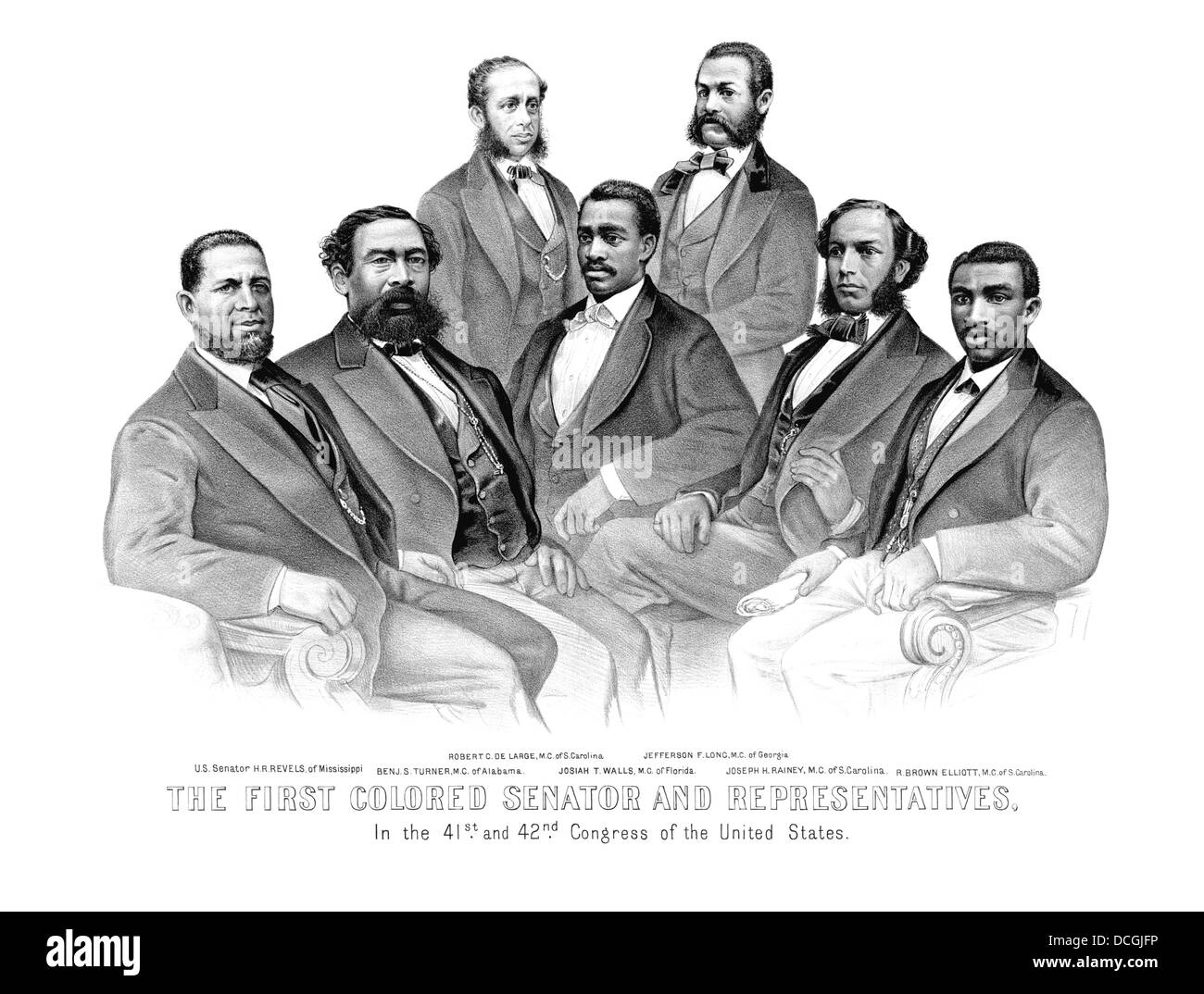 American History Drucken der erste afroamerikanische Senator und Vertreter. Stockfoto