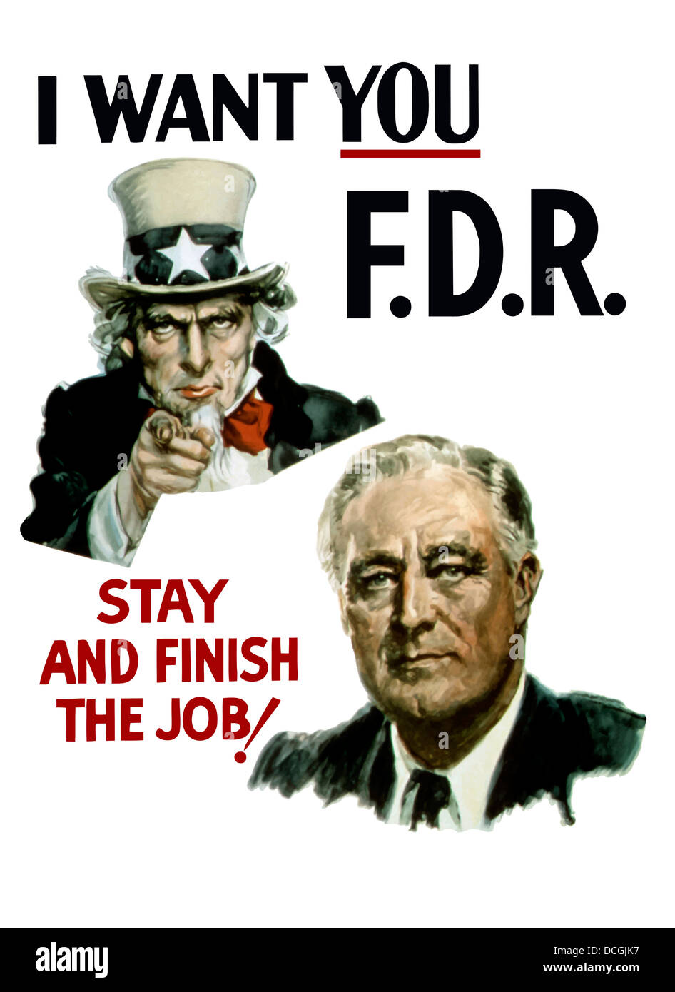Zweiter Weltkrieg-Plakat von Uncle Sam und Präsident Franklin Roosevelt. Stockfoto