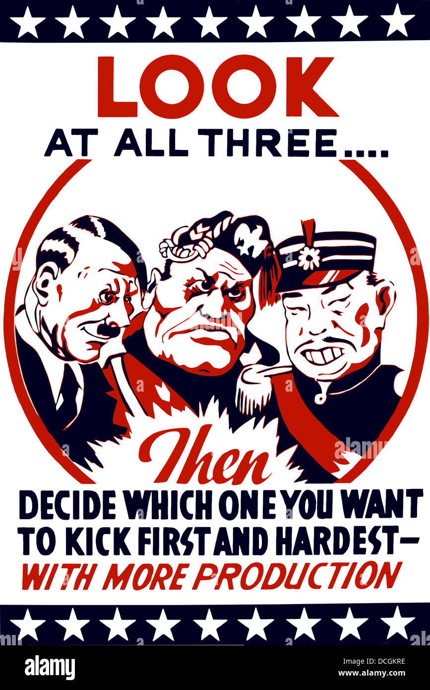 Dem zweiten Weltkrieg Propaganda Poster mit Hitler, Mussolini und Hirohito. Stockfoto