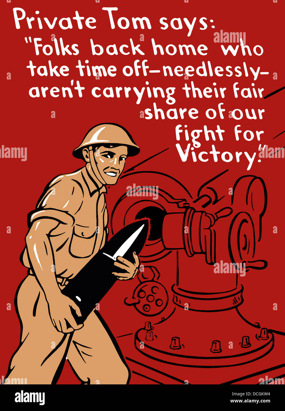 Dem zweiten Weltkrieg Propagandaplakat eines Soldaten eine Artillerie-Kanone zu laden. Stockfoto