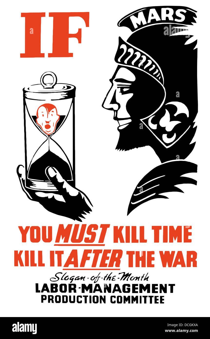 ZWEITEN Weltkrieg Poster mit dem römischen Gott des Krieges hält eine Sanduhr. Stockfoto
