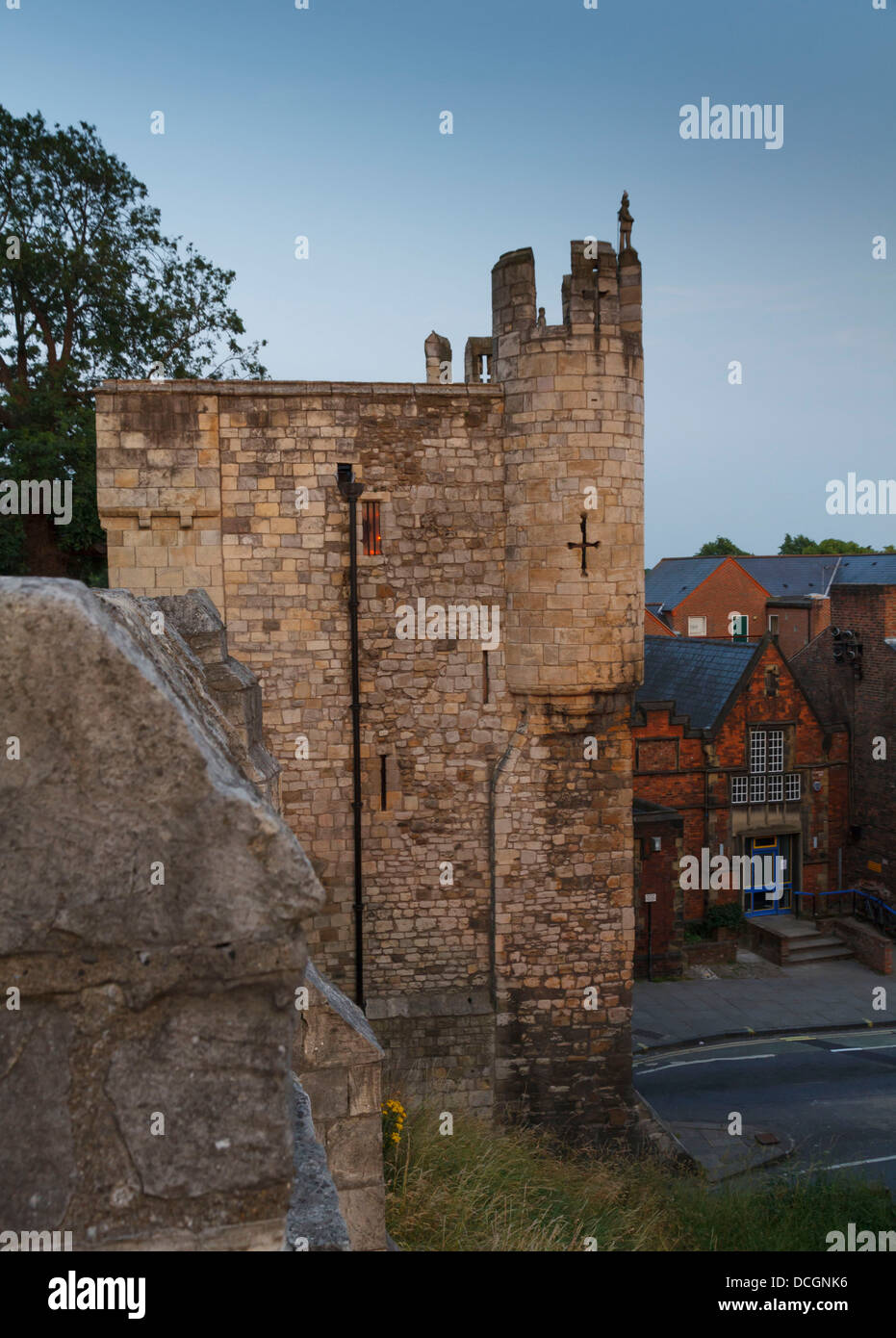 Micklegate zeremonielle Eingang zur alten römischen Bar ummauerten Wand Wände Stadt von York, Yorkshire, England Barbakane Turm Stockfoto