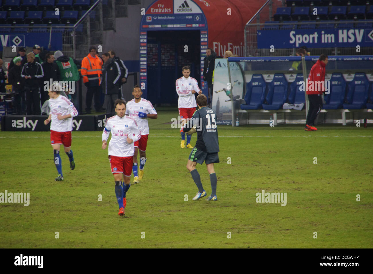 Die Fußball-Spieler aus dem Team Hamburger Sportverein HSV Hamburg Stockfoto