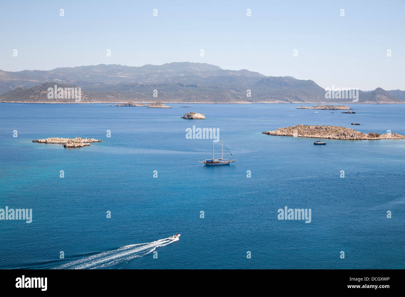 Insel Kastelorizo oder Megisti, Panorama mit der Küste der Türkei, Mittelmeer, Griechenland, Europa Stockfoto