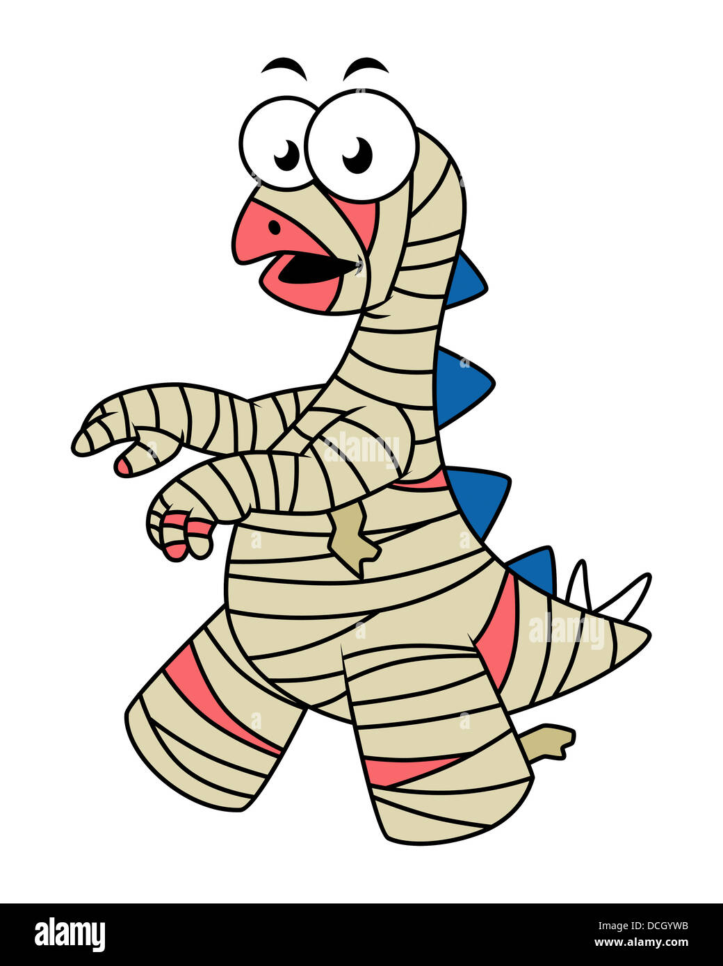 Cartoon-Illustration von einem Stegosaurus gekleidet wie eine Mumie. Stockfoto