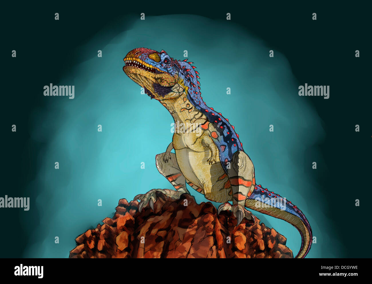 Rajasaurus, ein theropoder Dinosaurier aus der Kreidezeit. Stockfoto