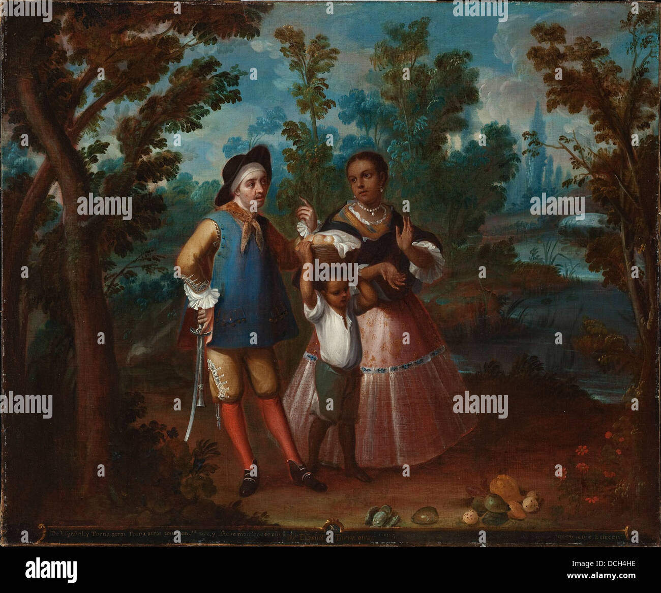 X. de espanol y torna atras, tente en el Aaire ist ein Casta-Gemälde, das die rassischen und sozialen Klassifizierungen im kolonialen Mexiko darstellt. Sie hebt die komplexe soziale Struktur durch bildende Kunst hervor und ist Teil der lateinamerikanischen Kunstsammlung von LACMA. Stockfoto