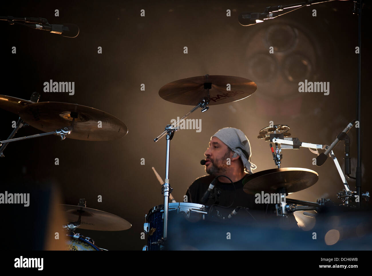 Die Stone Roses (Ian Brown, John Squire, Reni, Mani) führen Sie live in Finsbury Park, London Stockfoto