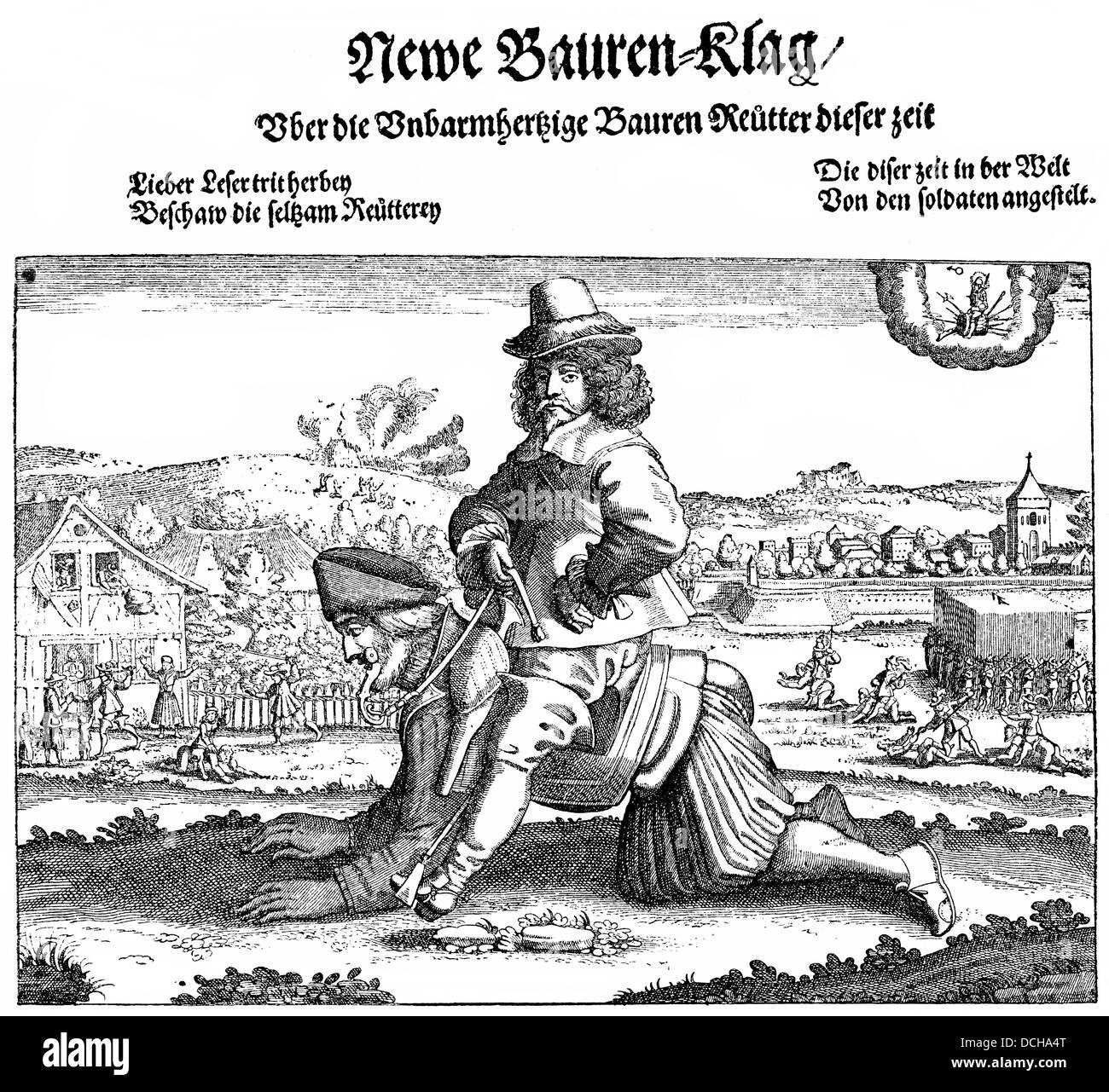 Landwirt Reiter, ein satirisches Pamphlet Dreißigjährigen Krieg, 17. Jahrhundert Stockfoto