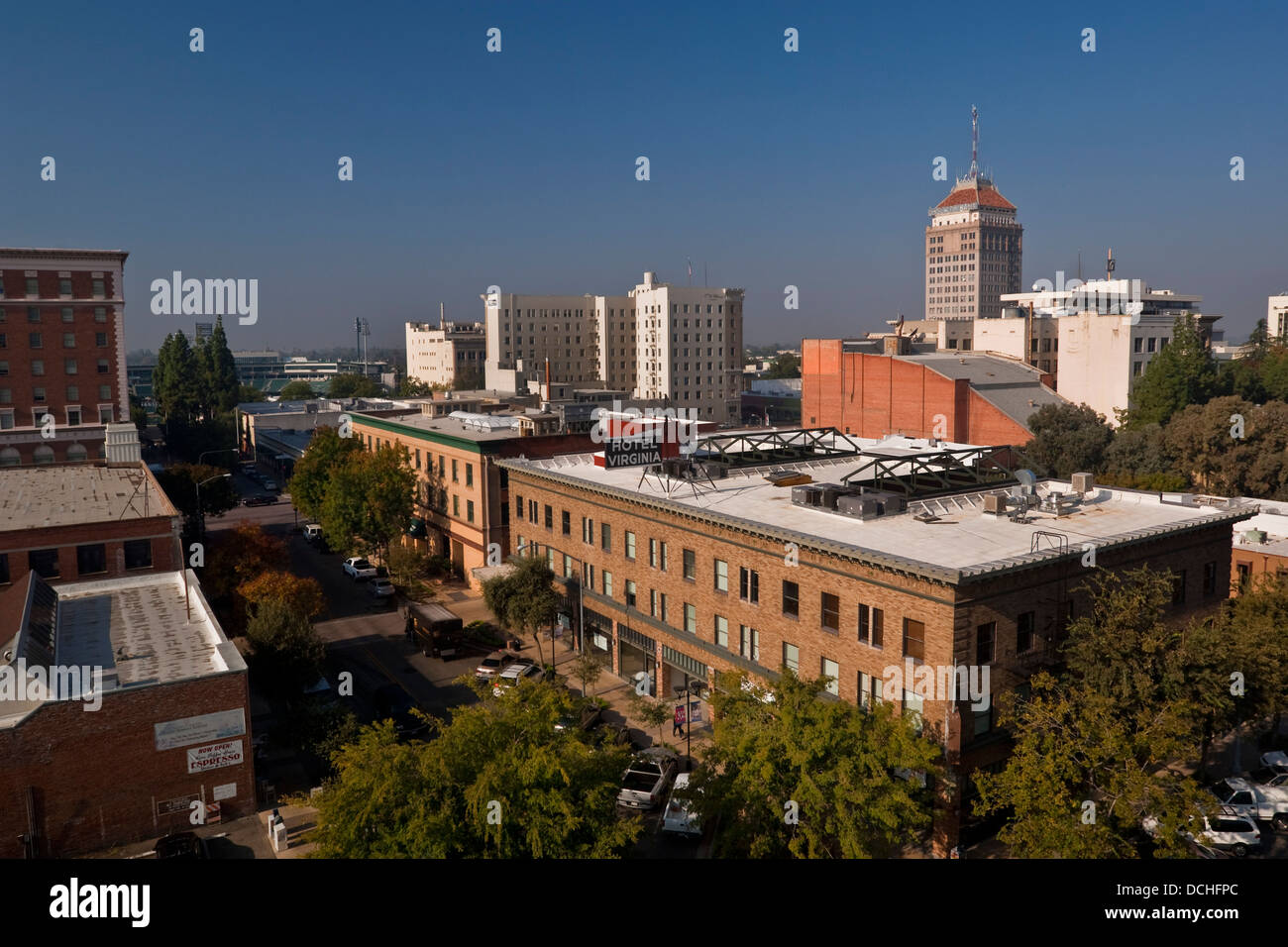 Hotel Virginia & die Sicherheit Bank Gebäude, die Innenstadt von Fresno, Kalifornien Stockfoto