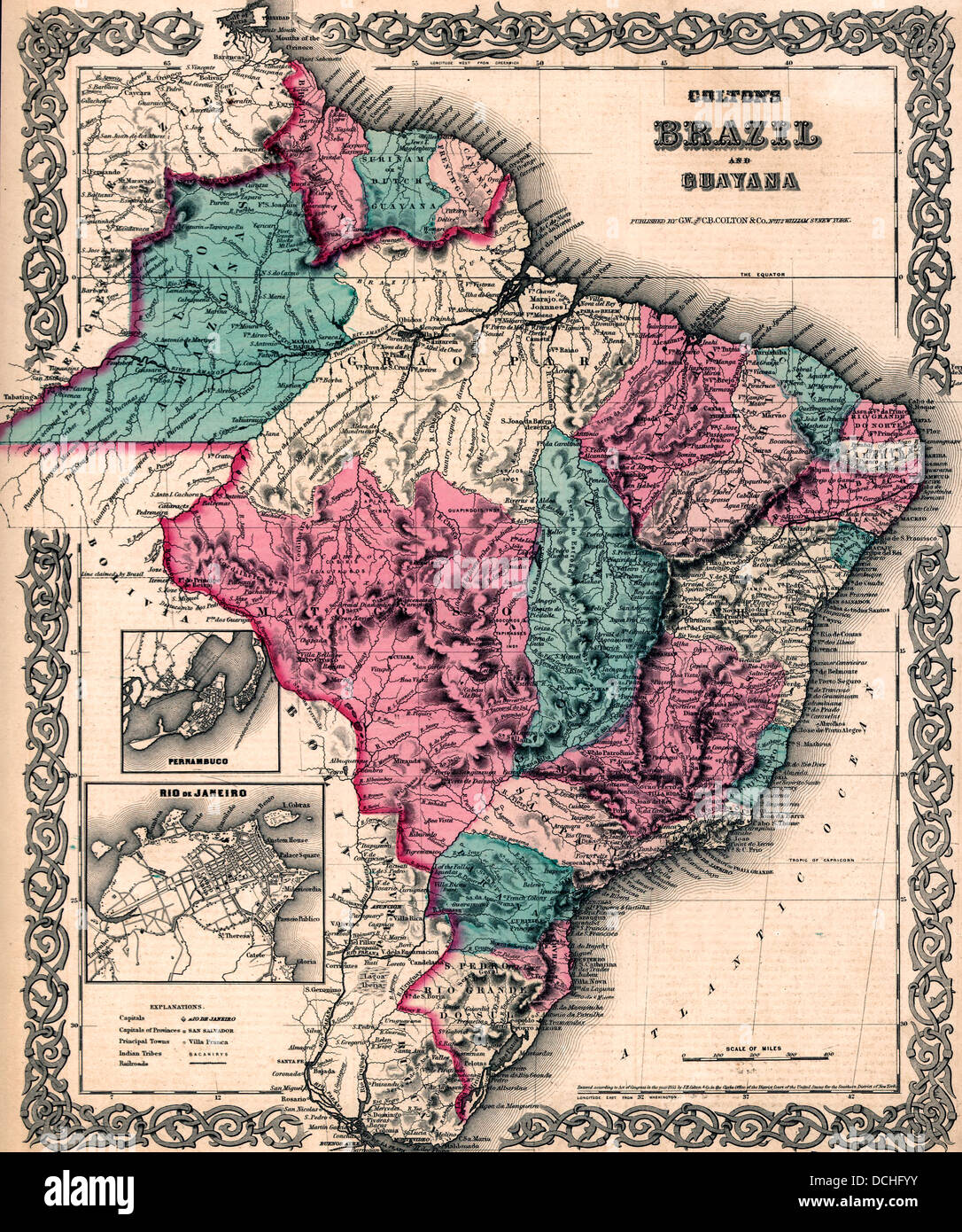 Colton Brasilien Karte mit Guayana, ca. 1871 Stockfoto