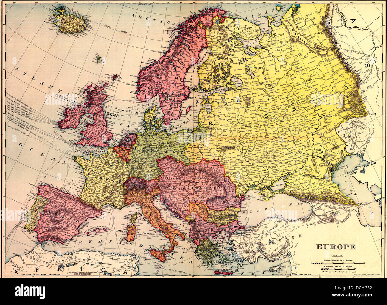 Karte von Europa 1898 Stockfoto