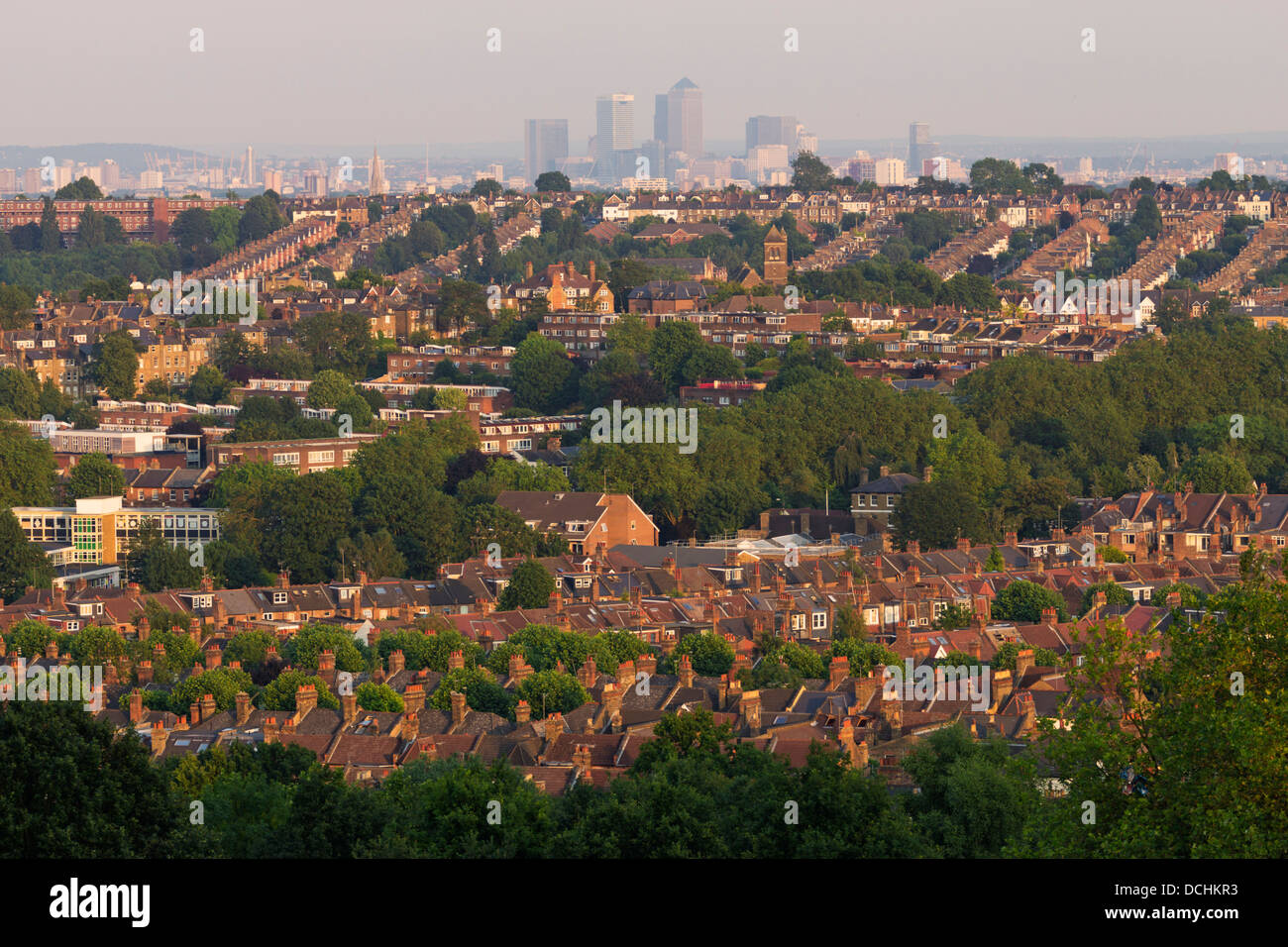 Blick über Nord-London von Alexandra Palace Park. Stockfoto