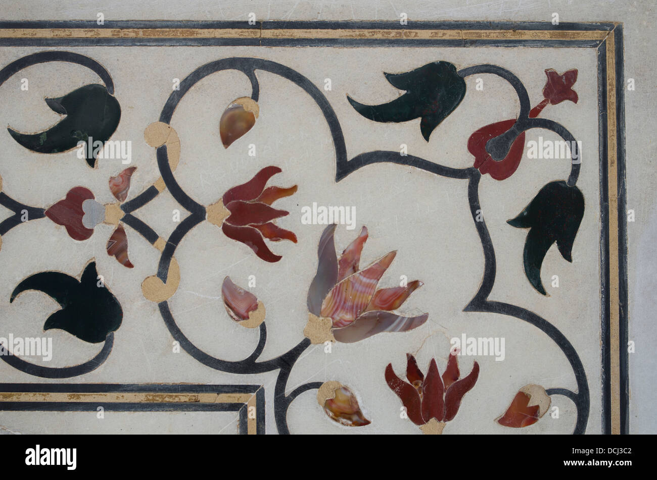 Taj Mahal weißen Marmor-Mausoleum inlay Details - Agra, Indien Stockfoto