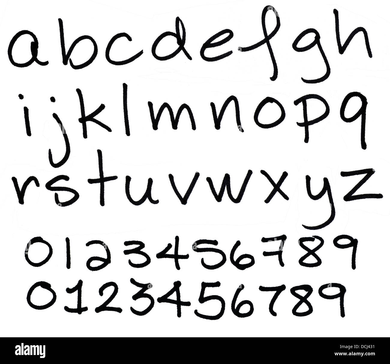 Alphabet in schwarzer Tinte Kleinbuchstaben Stockfoto