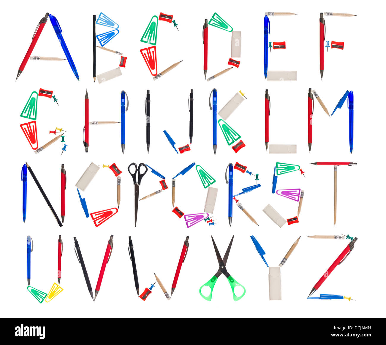 Das Alphabet von Büromaterial gebildet Stockfoto