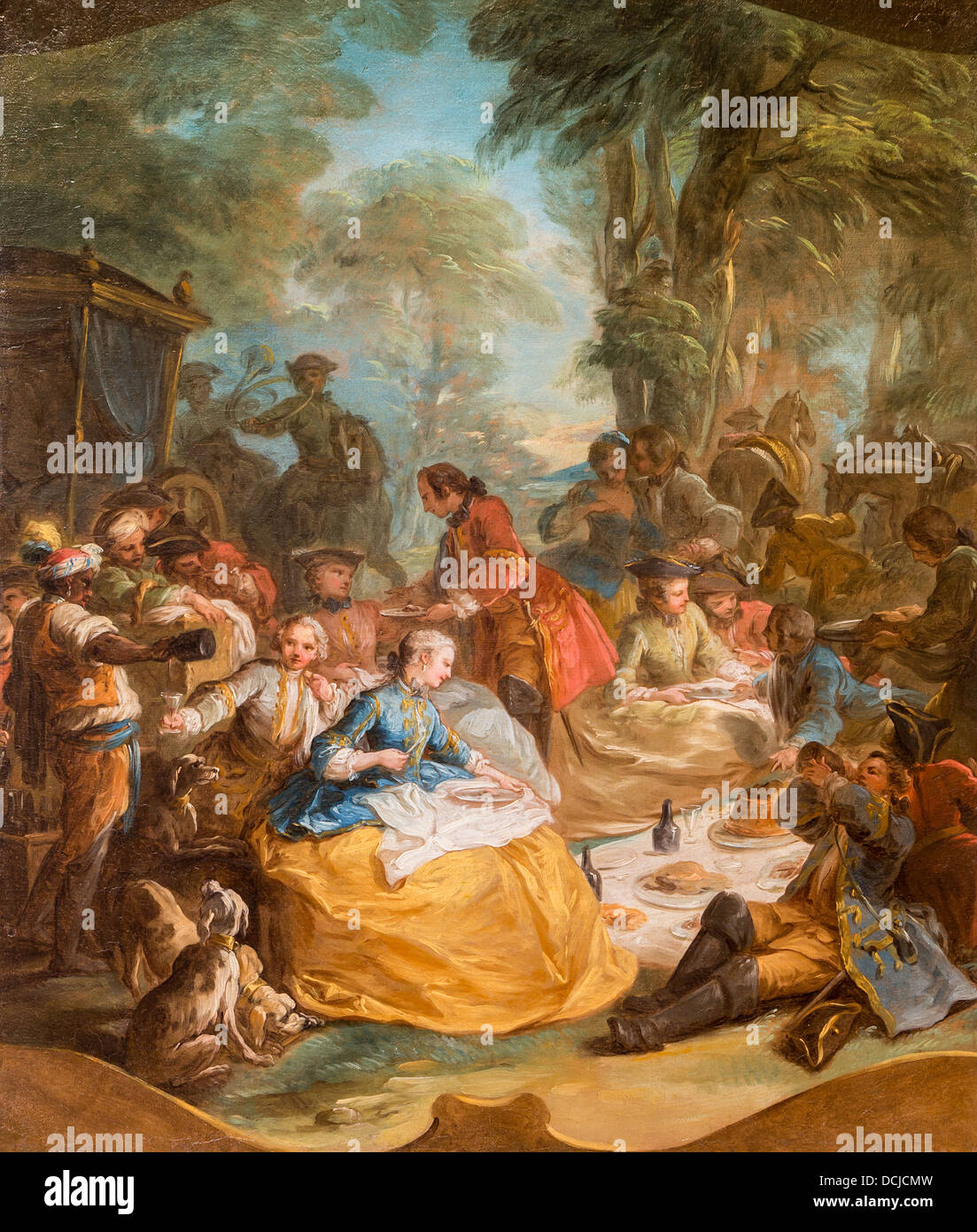 18. Jahrhundert - The Picnic nach der Jagd, 1737 - Carle Canloo Philippe Sauvan-Magnet / aktive Museum Stockfoto
