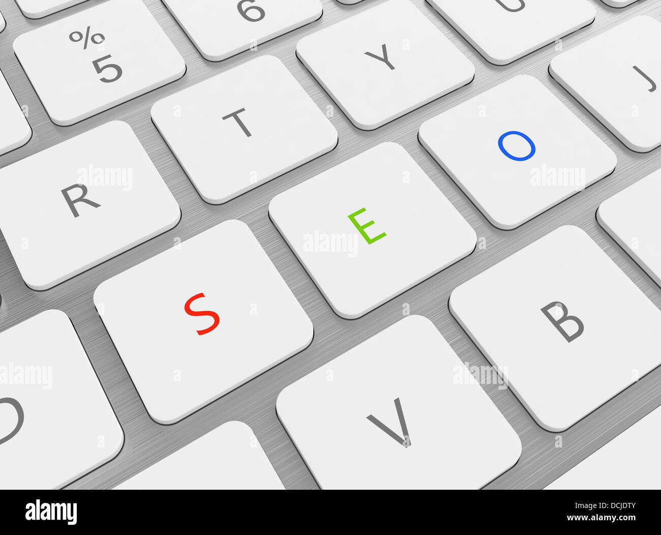 3D Illustration mit roten grünen und blauen SEO-Tasten-Tastatur Stockfoto