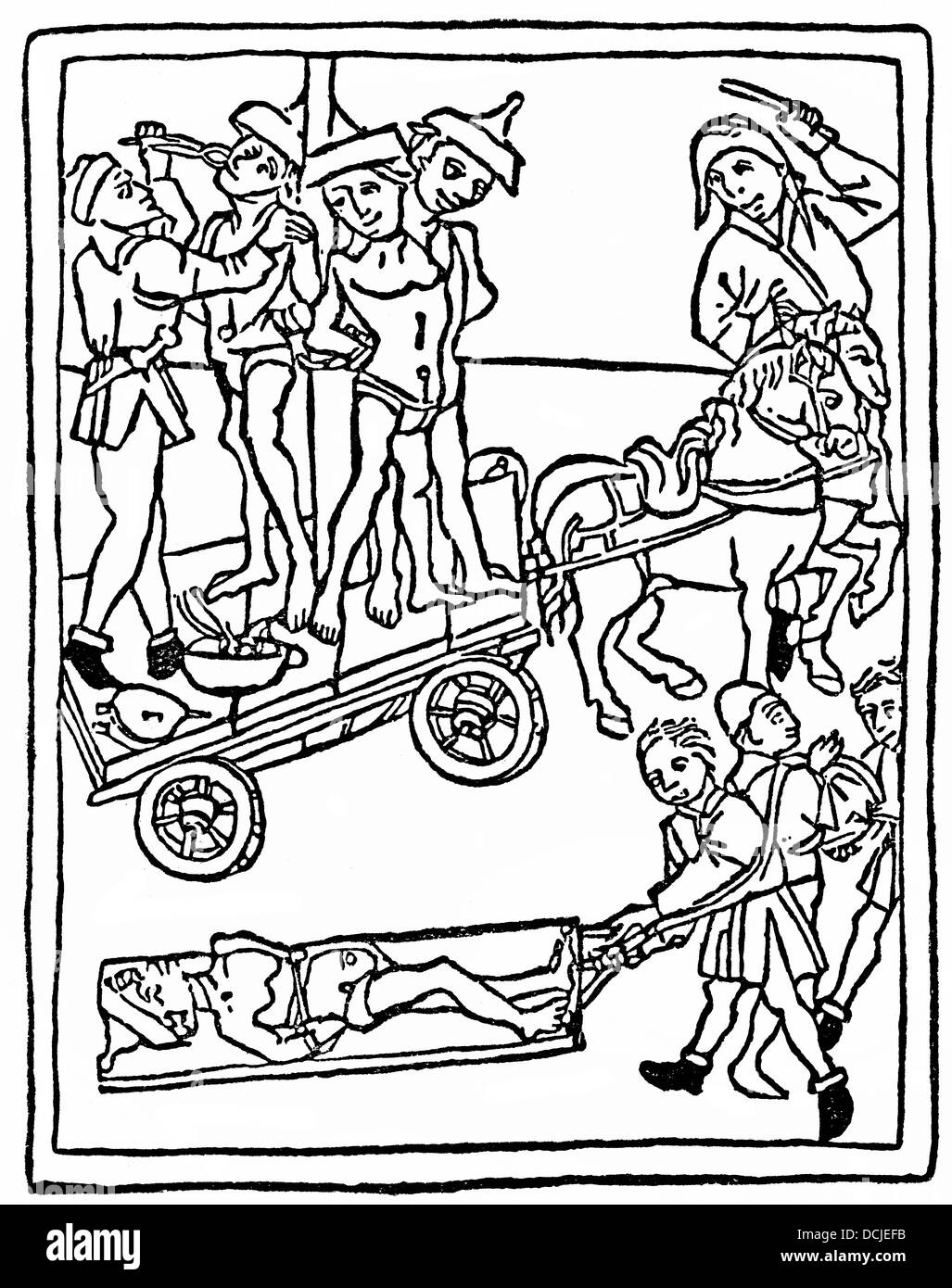 Folter von den Juden, mit jüdischen hüten, 1475, Beispiel der christlichen Antijudaismus im 15. Jahrhundert in Deutschland Stockfoto