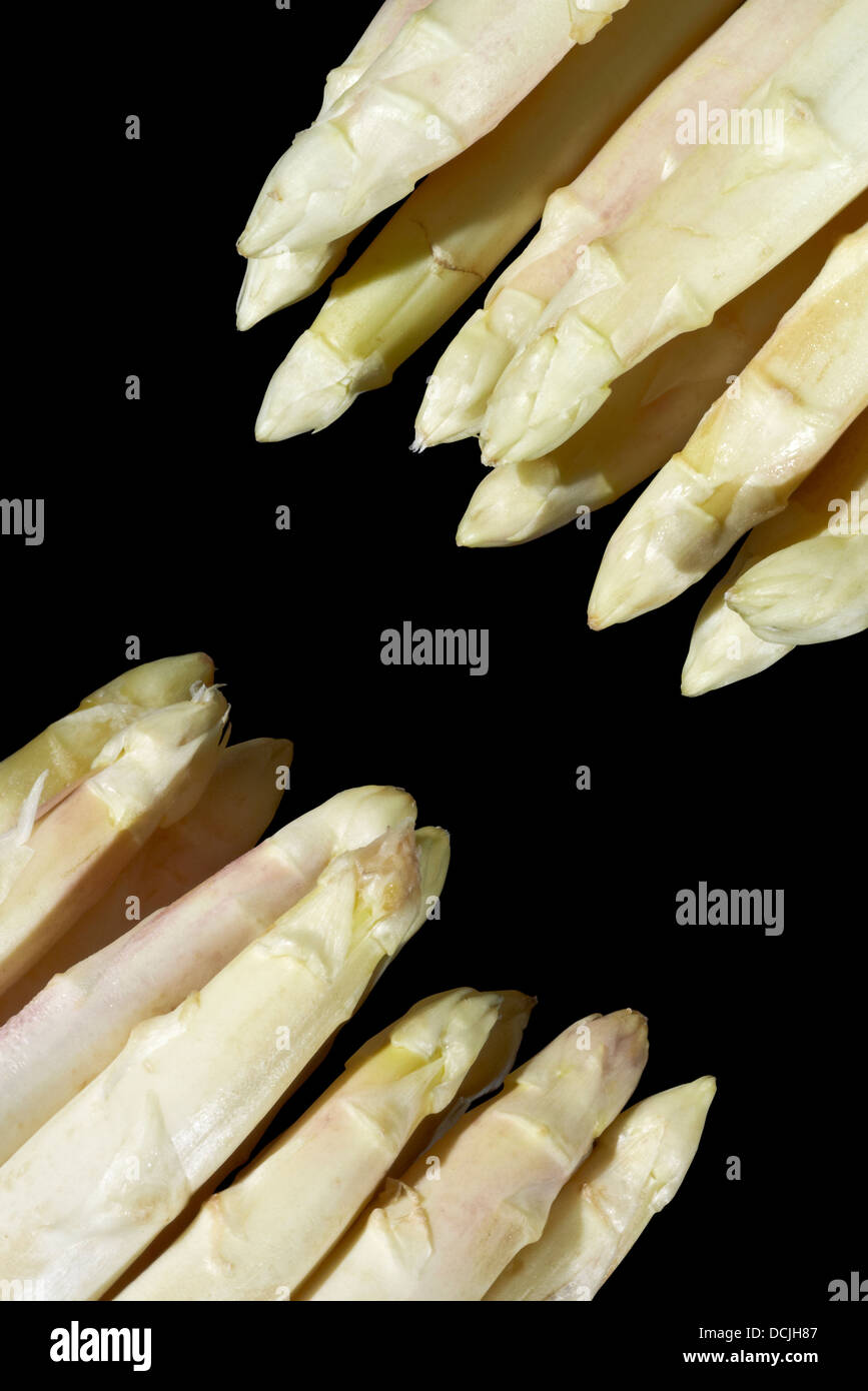 weißer Spargel Gemüse in Schwarz zurück Stockfoto