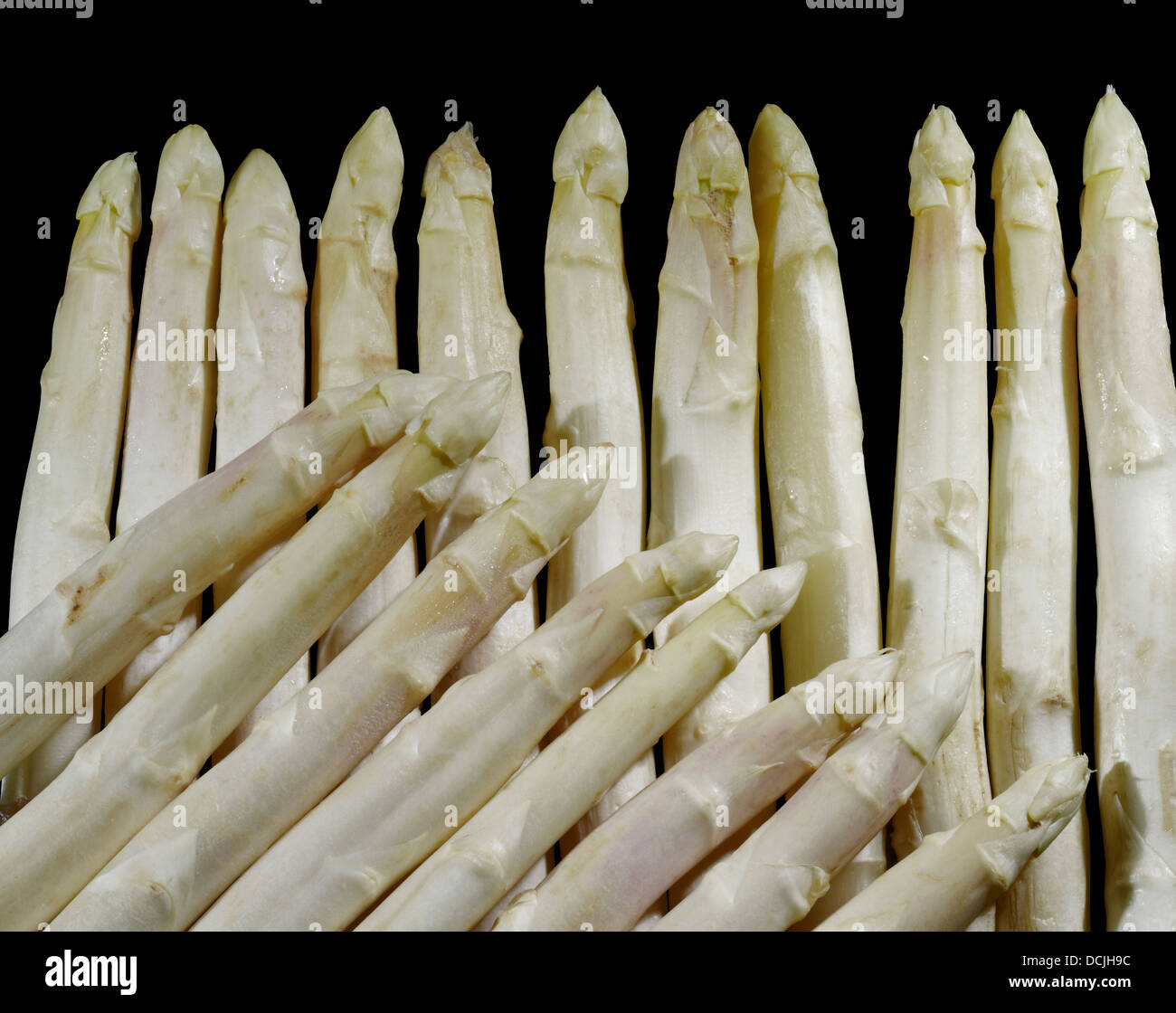 weißer Spargel Gemüse in Schwarz zurück Stockfoto