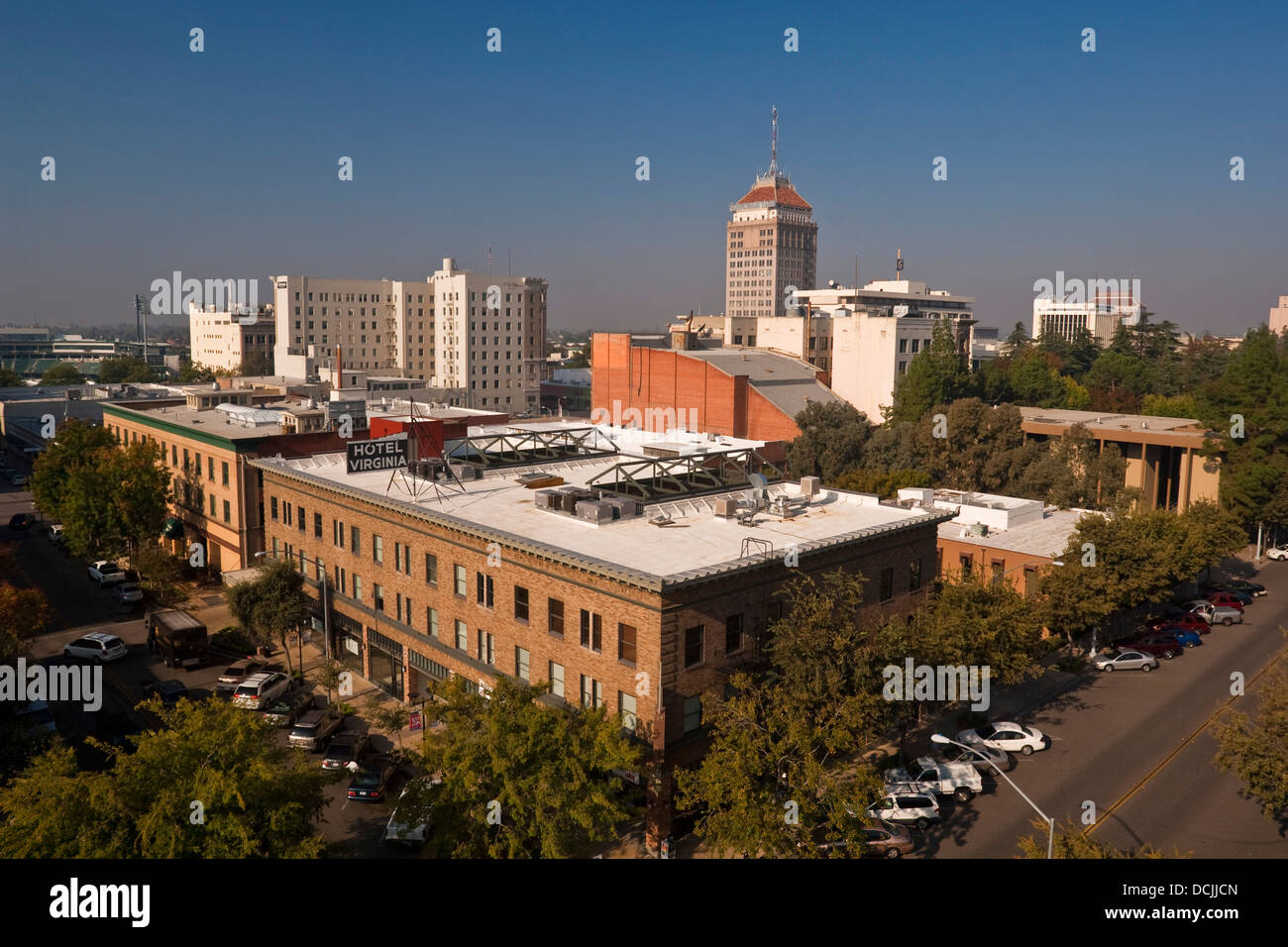 Hotel Virginia & die Sicherheit Bank Gebäude, die Innenstadt von Fresno, Kalifornien Stockfoto