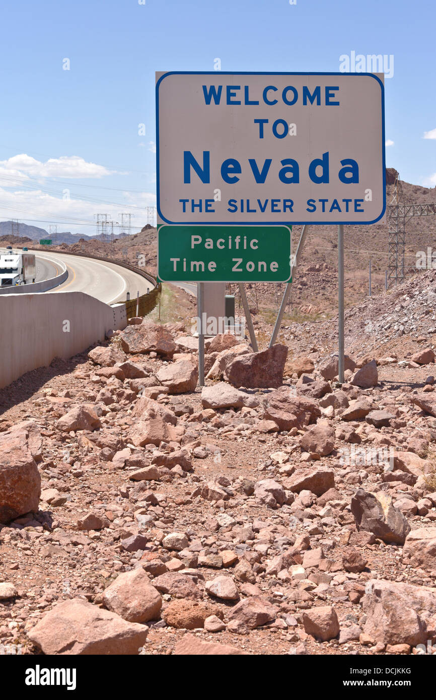 Nevada Willkommensschild in der Nähe von Hoover Dam Nevada. Stockfoto