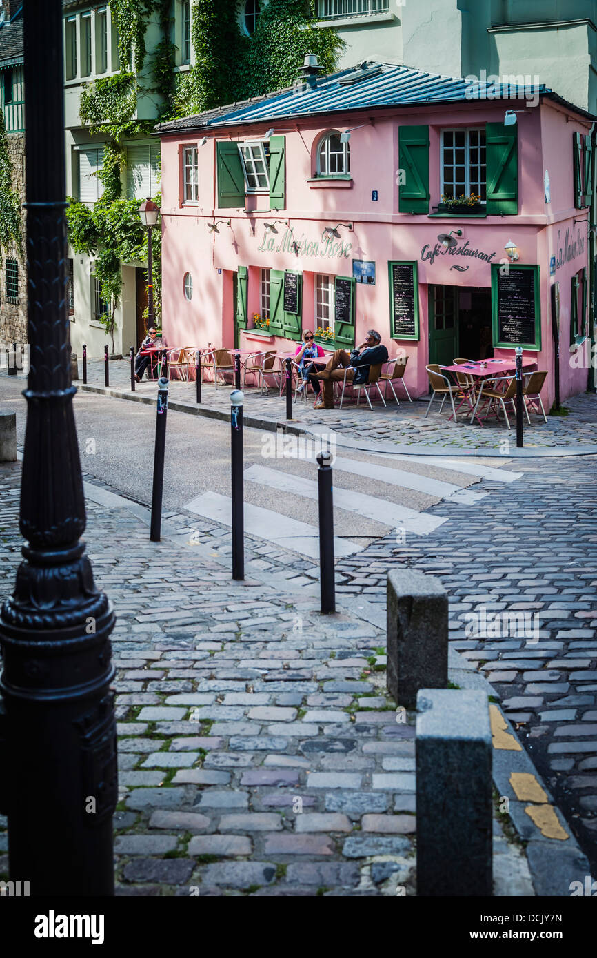 Historische La Maison Rose Cafe in Montmartre, Paris Frankreich Stockfoto