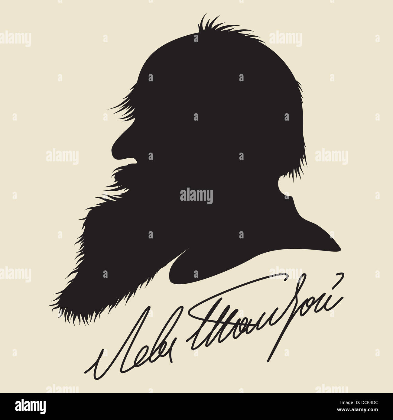 Leo Tolstoy Silhouette Portrait und Signatur Stockfoto