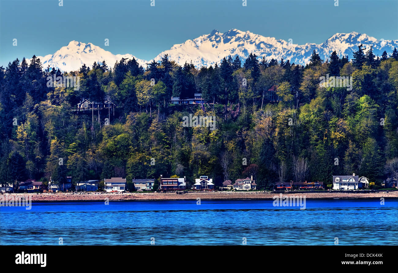 Bainbridge Island Puget Sound Schneeberge Olympic National Park Washington State Pacific Northwest Stockfoto