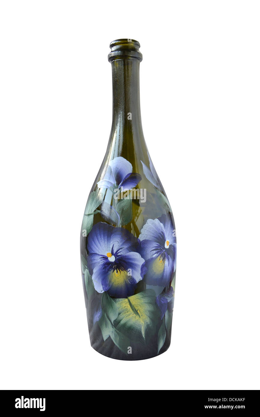 Flasche Champagner mit Blumendekoration Stockfoto
