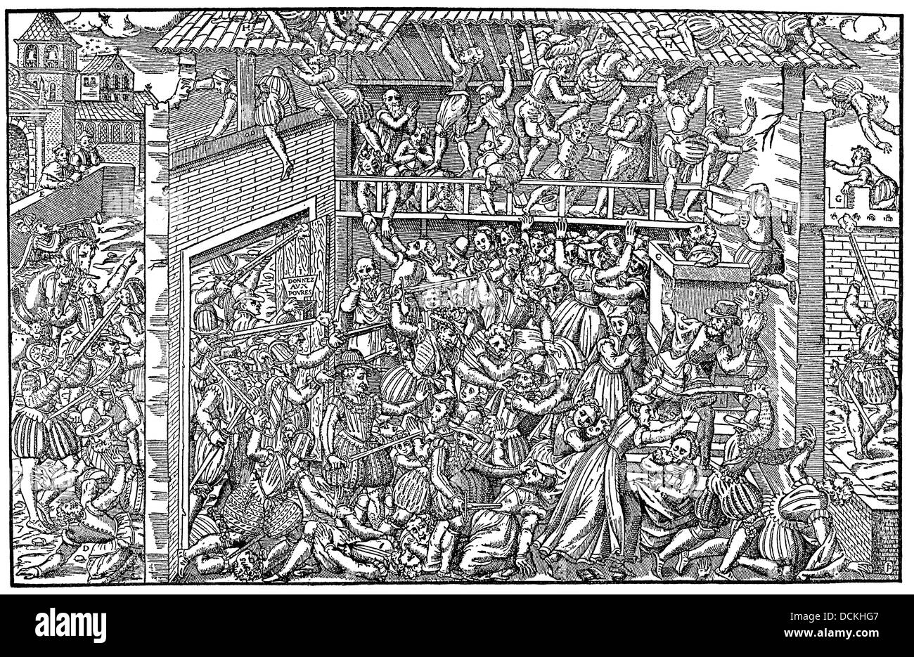 Massaker von St.-Bartholomäus Eve, die Paris Bluthochzeit 1572, im Auftrag von Catherine de Medici Hugenotten ermordet wurden Stockfoto
