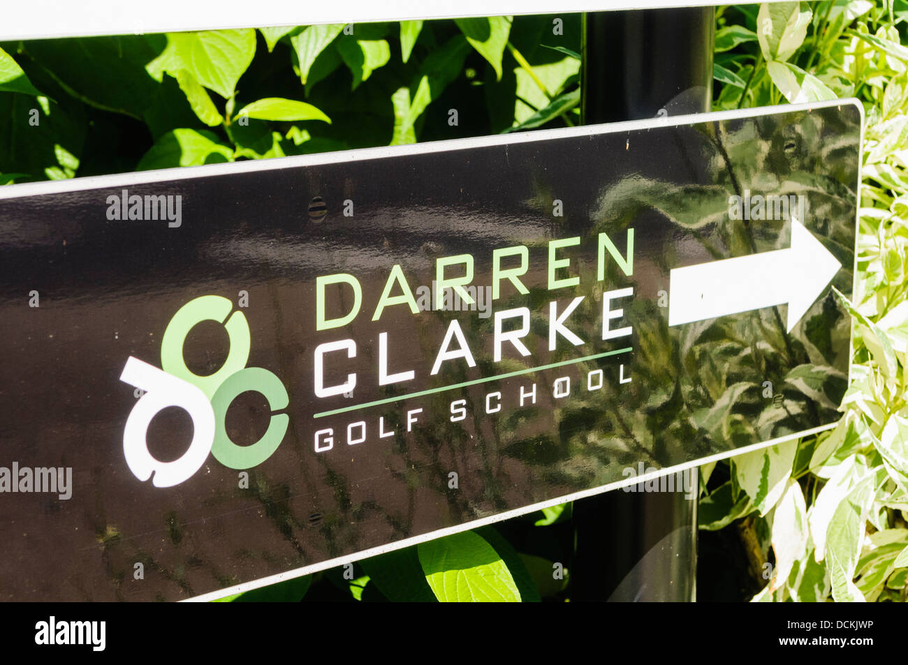 Zeichen für Darren Clarke Golfschule CAFRE Greenmount Campus Stockfoto