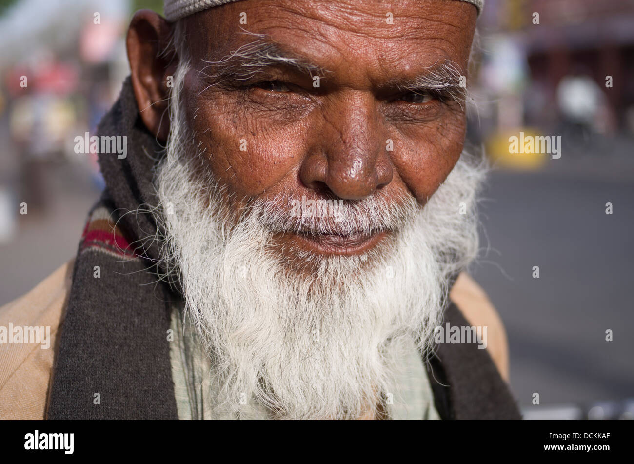 Alten indischen Mann mit weißem Bart - Jaipur, Rajasthan, Indien Stockfoto
