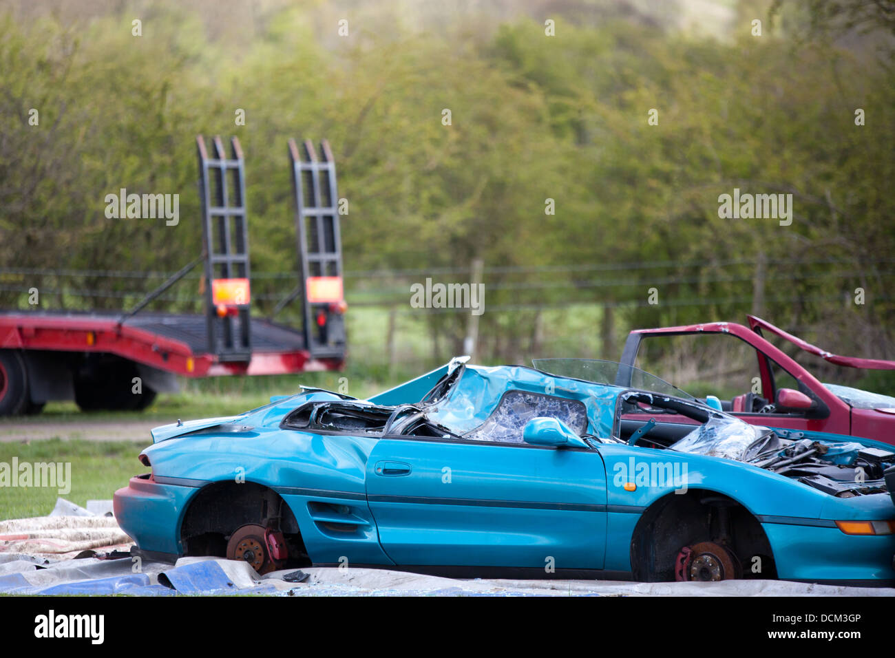 zerquetschten Autos bei einer Oldtimer-Show in den Midlands. Stockfoto