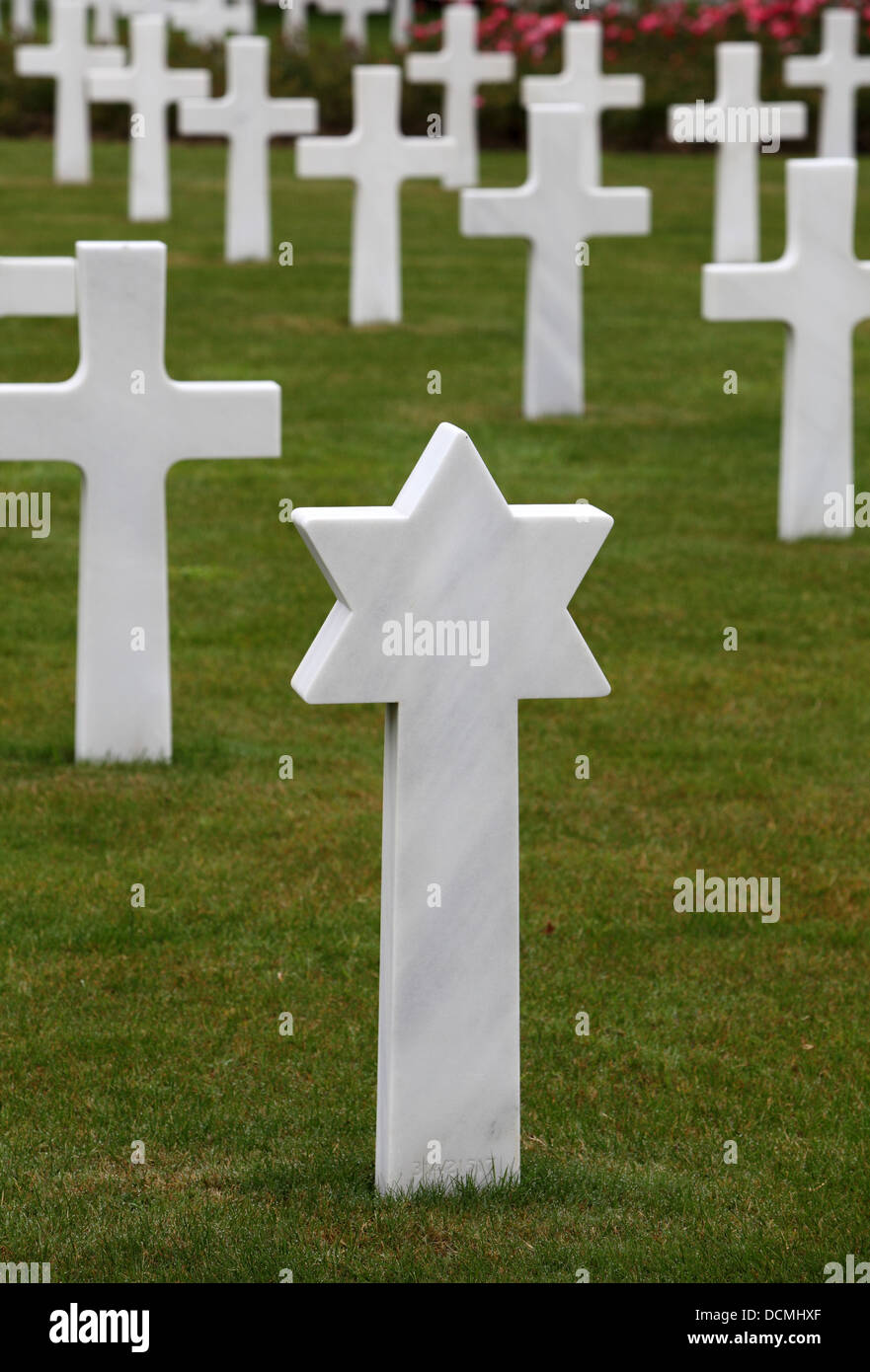 Jüdische Grabstein an der Normandie amerikanischen Denkmal und Friedhof, verwaltet von der American Battle Denkmäler Commision Stockfoto