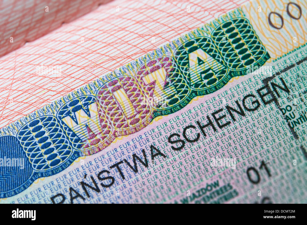 Schengen-Visum im Pass Stockfoto