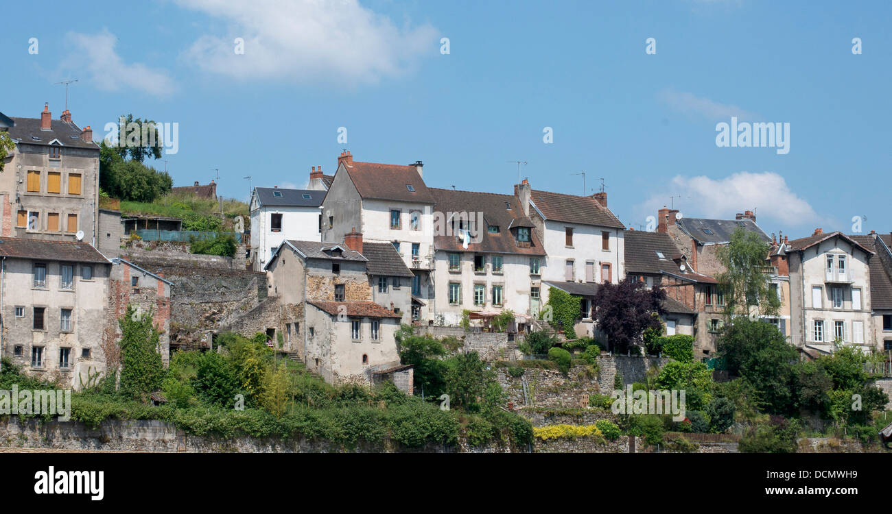 Häuser von Aubusson in Creuse, Limousin, Frankreich Stockfoto